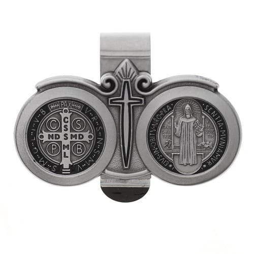 St. Benedict Pewter &amp; Black Enamel Visor Clip