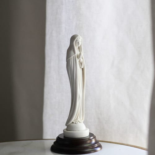 Mary Ivory Statue w/ Wooden Base