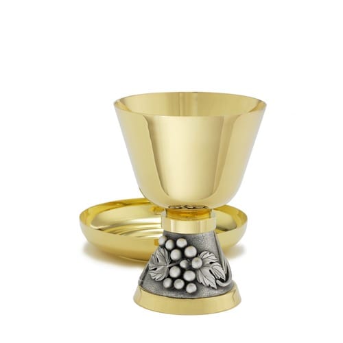 Grape Accented Chalice &amp; Bowl Paten Set OR Ciborium