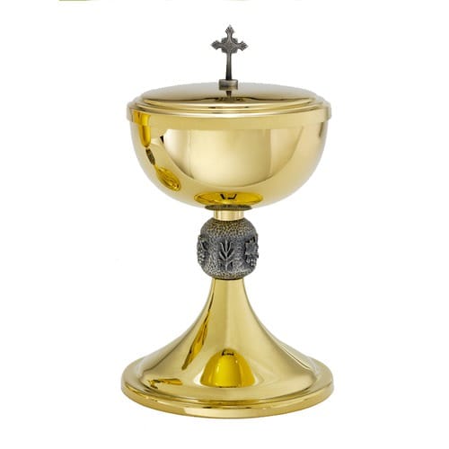 Wheat &amp; Grapes Standing Ciborium 24Kt Gold Plated Brass