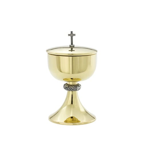 Cross, Wheat, &amp; Grapes Standing 24 KT Gold Plated Ciborium