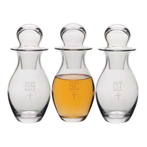 3 pc. Chrismal Glass Bottles - for Catholic Sacraments