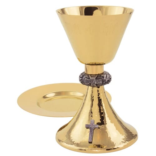 Gold Chalice &amp; Well Paten with Cross Knob OR Ciborium