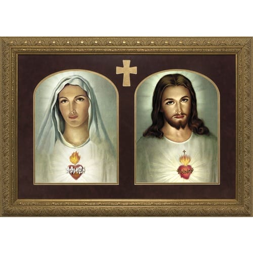 Sacred &amp; Immaculate Hearts Double Matted in Ornate Gold Frame
