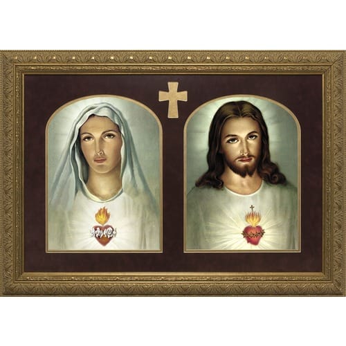 Sacred & Immaculate Hearts Print Gold Frame