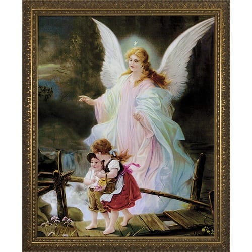 Guardian Angel on the Perilous Bridge w/ Gold Frame