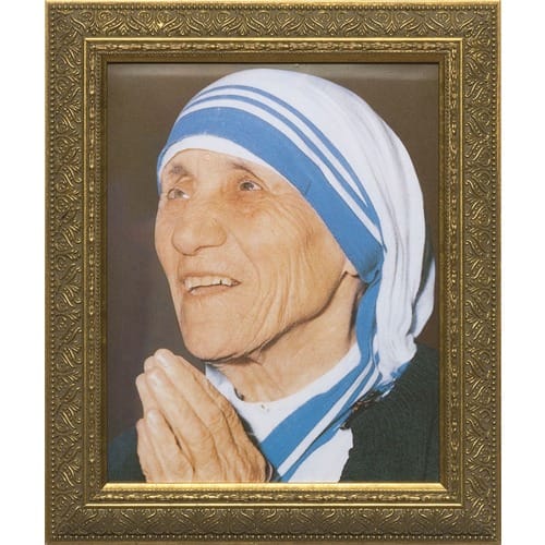 Mother Teresa Praying w/ Gold Frame (8x10)