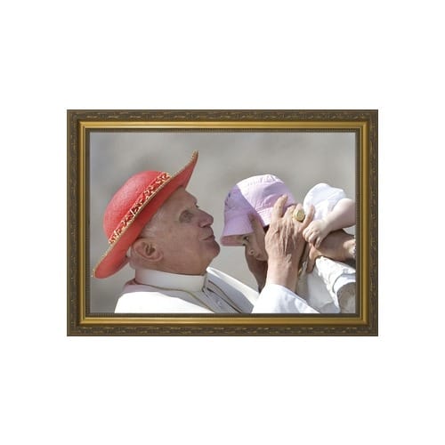 Pope Benedict Kissing Infant w/ Gold Frame