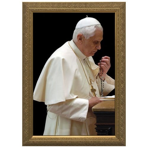 Pope Benedict Praying Rosary w/ Gold Frame