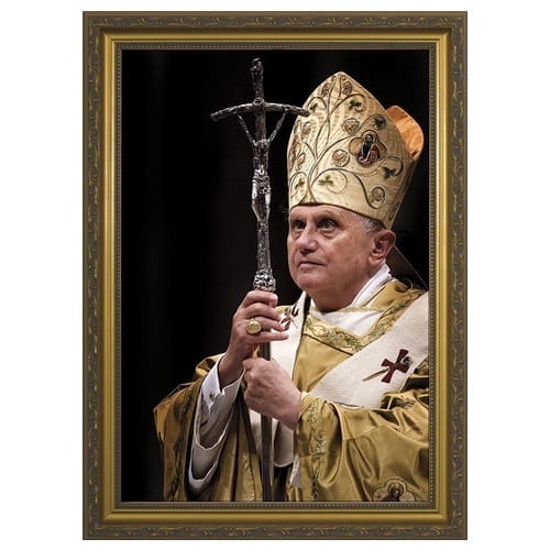 Pope Benedict w/ Paschal Staff in Gold Frame