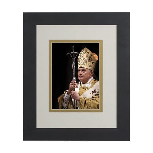 Pope Benedict w/ Paschal Staff (Matted w/ Black Frame) 8x10