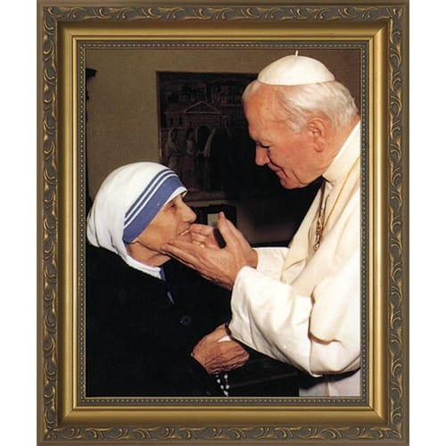 John Paul II w/ Mother Teresa w/ Gold Frame (8x10)