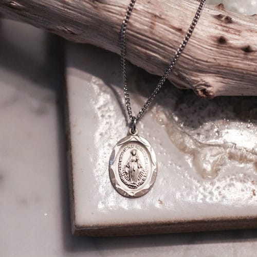 Petite Sterling Silver Miraculous Medal with 18 inch chain