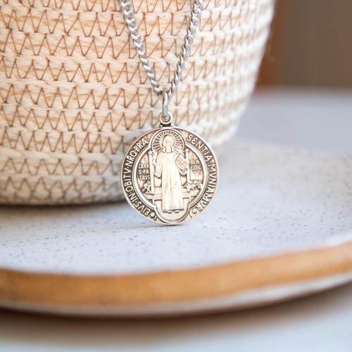 Sterling Silver St. Benedict Medal with 24 inch chain