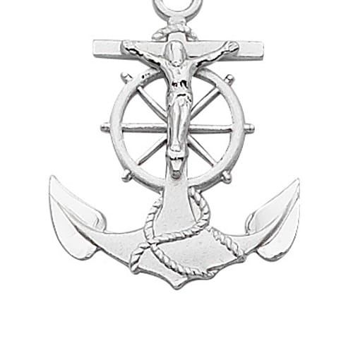 Sterling Silver Anchor Crucifix with 24 inch chain