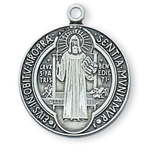 Sterling Silver St. Benedict Medal with 18 inch chain