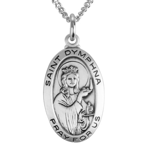 Sterling Silver St. Dymphna Medal with 18 inch chain