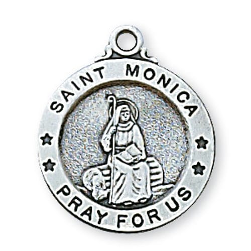 Sterling Silver St. Monica Medal with 18 inch chain