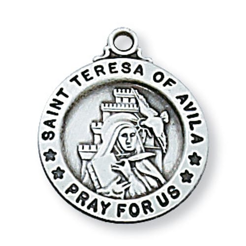 Sterling Silver St. Teresa Medal with 18 inch chain