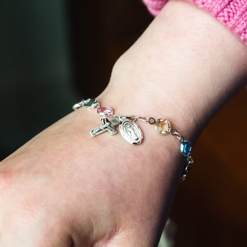 Multi Crystal Adult Rosary Bracelet - Sterling Silver