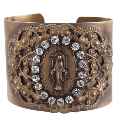 Miraculous Medal Swarovski Crystals Cuff Bracelet