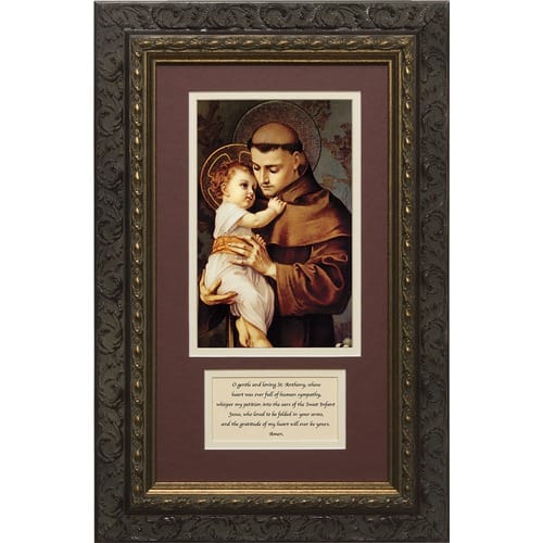 St. Anthony (Matted with Prayer in Dark Ornate Frame) 8x14