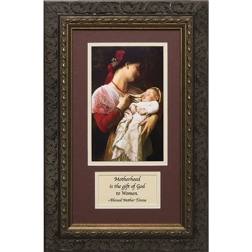 Mother and Child (Matted with Prayer in Dark Ornate Frame) 8x14