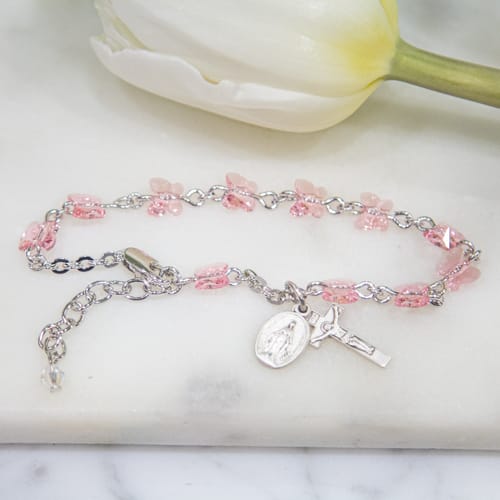 Swarvoski Rose Butterfly Rosary Bracelet