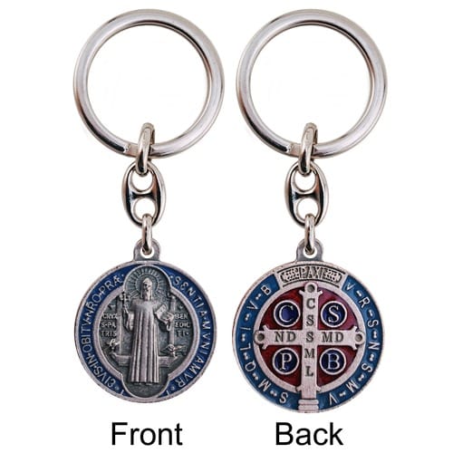 Blue and Red Enameled St. Benedict Key Chain