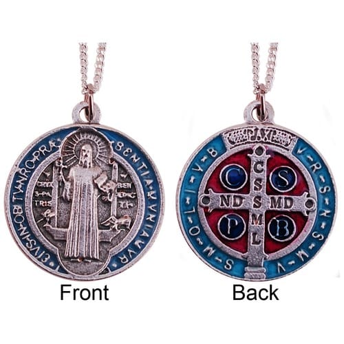St. Benedict Blue, Red, and Silver Medal &amp; Chain