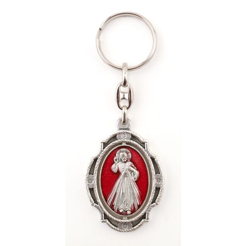 Divine Mercy &amp; Virgin Mary Keychain, Enamel
