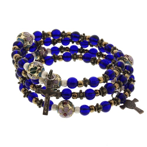 Cobalt & Cloisonne Bead Rosary Wrap Bracelet