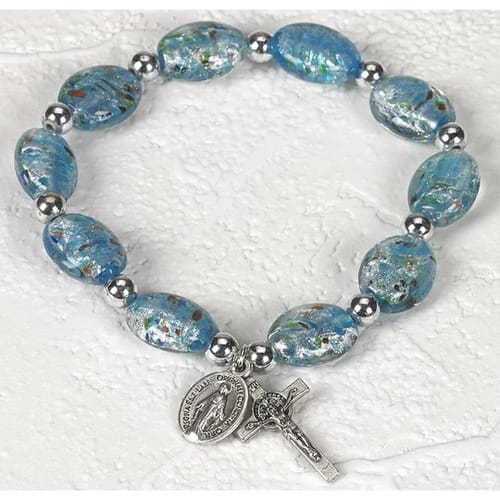 Aqua Murano Glass Rosary Bracelet