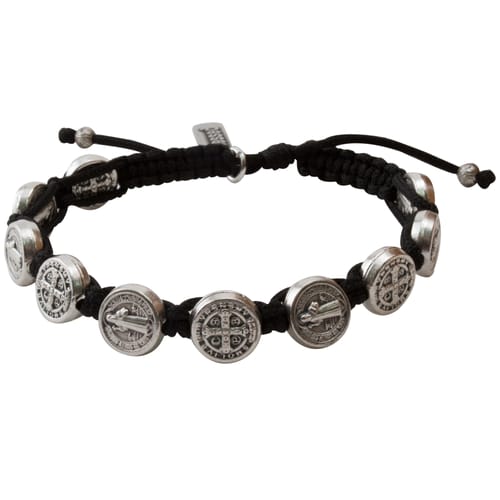 Silver Benedictine Blessing Bracelet, Black Macrame