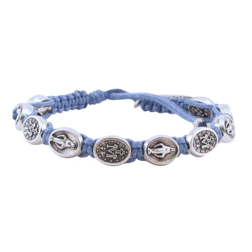 Miraculous Medal Macrame Bracelet, Blue