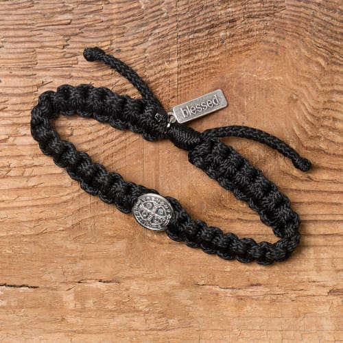 Black St. Benedict Macrame Men's Bracelet