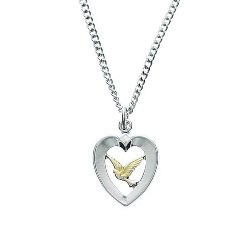 Sterling Silver Heart & Dove Necklace