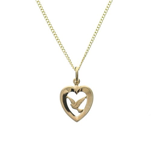 Gold Heart & Dove Pendant Necklace