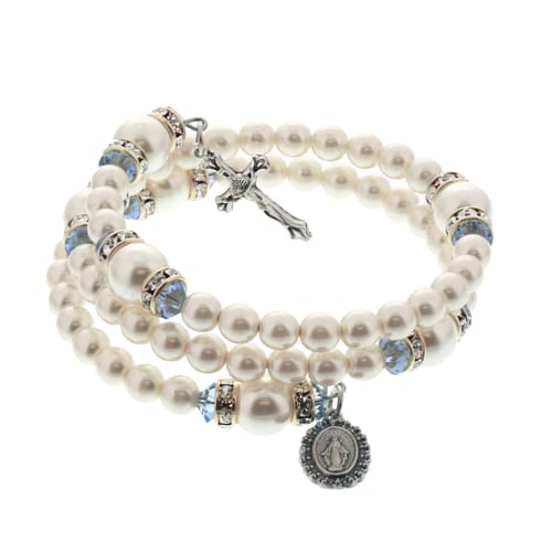 Pearl & Crystal Miraculous Medal Bracelet