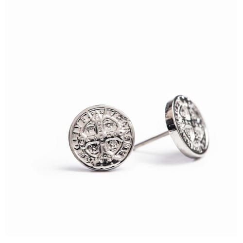 Silver Benedictine Cross Stud Earring