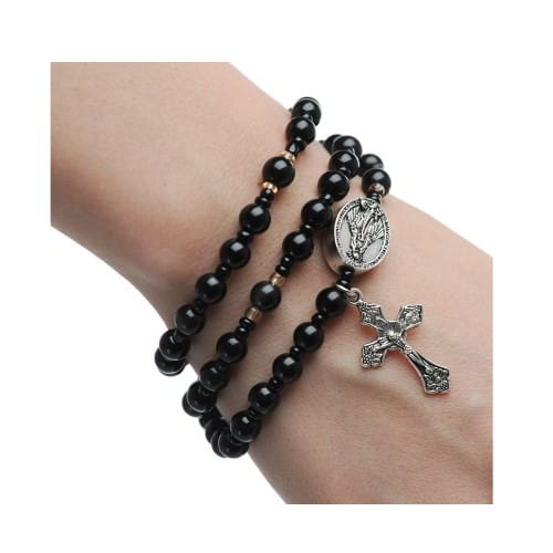 Black Agate Rosary Wrap Bracelet