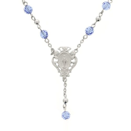 Blue Crystal Miraculous Medal Necklace