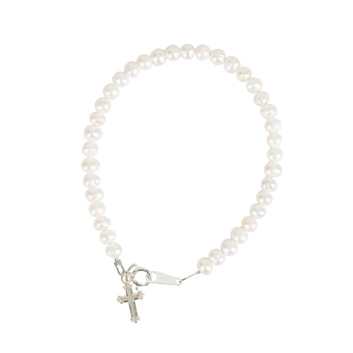 Children's Pearl & Sterling Cross Bracelet