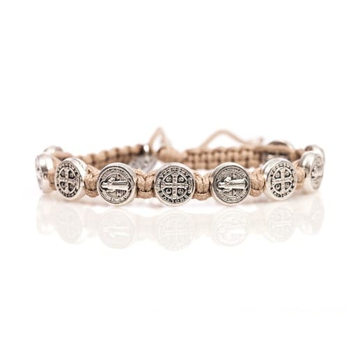 Tan &amp; Silver St. Benedict Blessing Bracelet