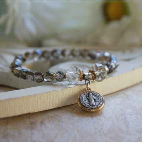 St. Benedict Platinum Stretch Bracelet