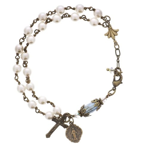 Immaculate Mary Pearl & Crystal Rosary Bracelet