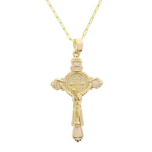 St. Benedict Gold Enamelled Crucifix Necklace