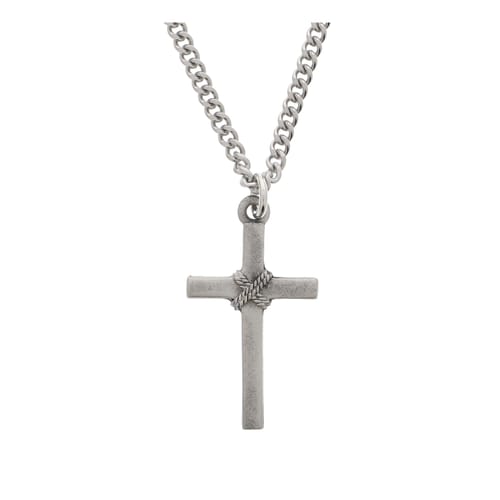 Pewter Rope Cross Necklace