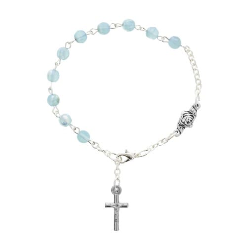 AB Aqua Glass Rosary Bracelet w/ Rose