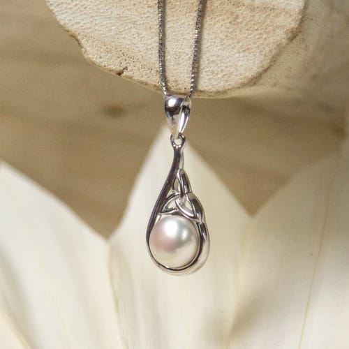 Sterling Silver & Pearl Trinity Knot Pendant Necklace